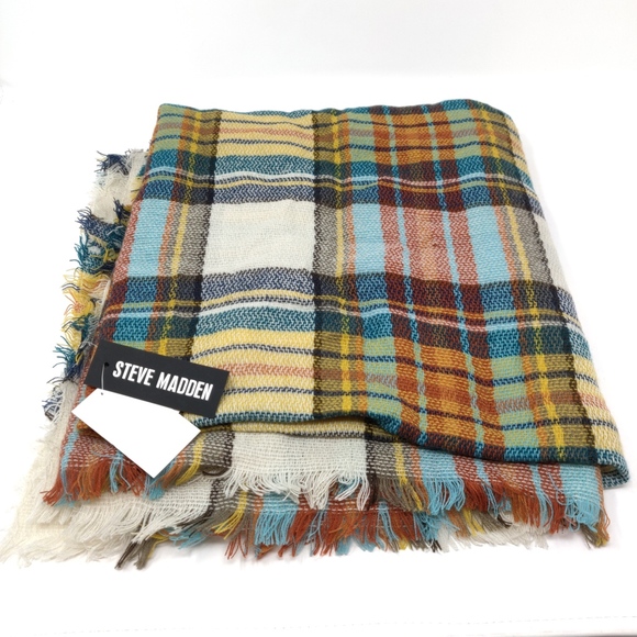 4/$25 Steve Madden Oversized Plaid Wrap Scarf NWT - Picture 4 of 4